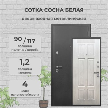 Дверь входная Сотка Антик Серебро / Сосна Белая