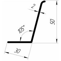 Угол 50*31*2мм (105 гр) (3,0м) 1977 Угол 50*31*2мм (105 гр) (3,0м) 1977